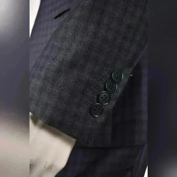 CANALI Navy Medium Blue Tonal Neat Check Fine Wool Suit 50EU 40R Italy - Picture 7 of 9